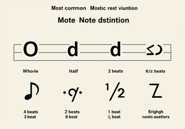 Whole, half, quarter, eighth notes with rests