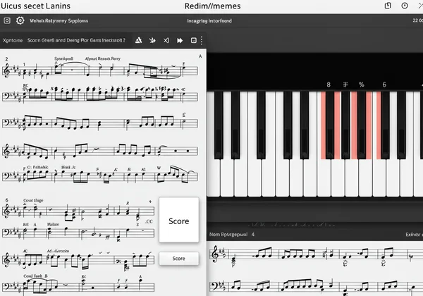 Online piano platform showing sheet music and virtual keys