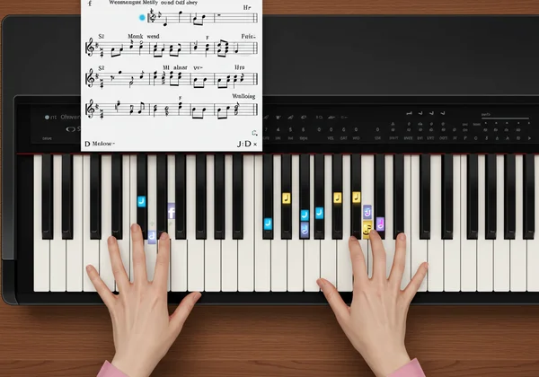 Both hands playing together on virtual piano