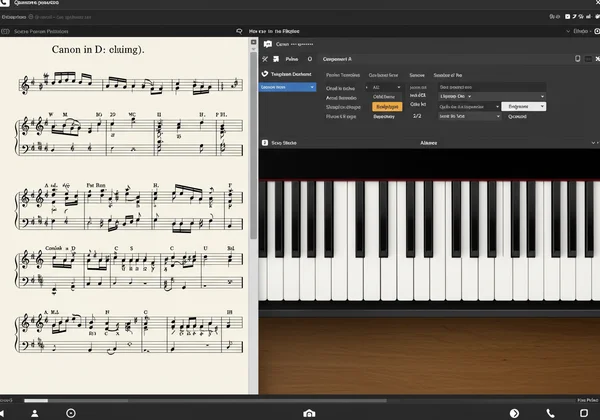 Virtual piano with Pachelbel's Canon in D loaded on screen