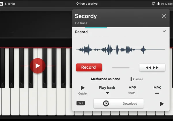 Online piano showing recording in progress with waveform