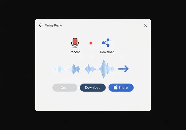 Interface showing options to record and share piano performances