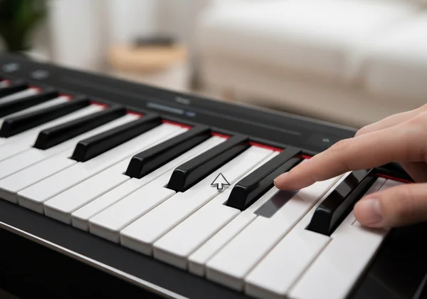 Virtual piano keyboard on screen with touch/mouse interaction
