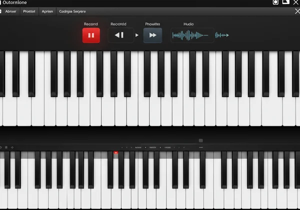 Online piano interface with visible recording and playback controls.