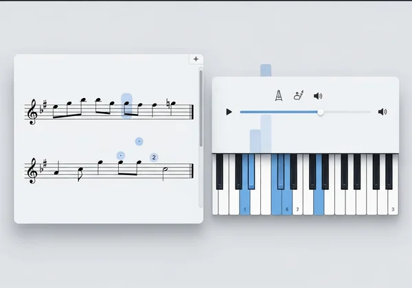 Online piano platform with score display and keyboard