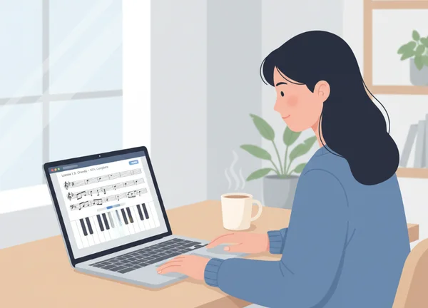 Person using online piano for sight-reading practice