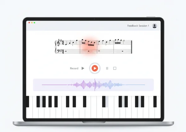 Online piano with recording and playback features